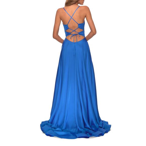 La Femme 28571 Royal Blue Satin Empire Waist Sleeveless Formal Gown Size 10 NWT - Picture 2 of 8